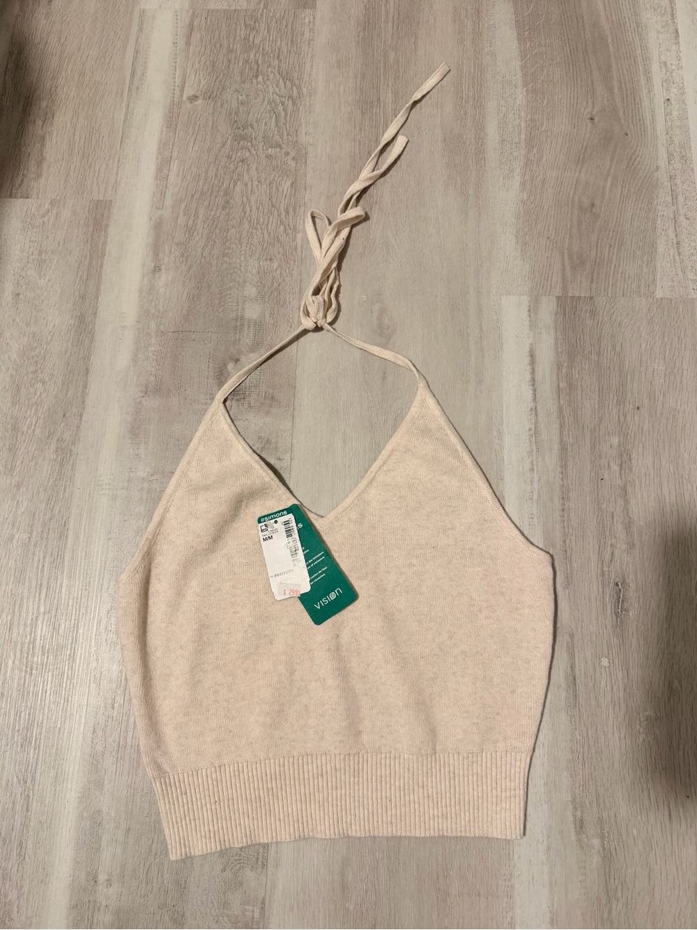 Simons Cream Knit Halter Crop Top